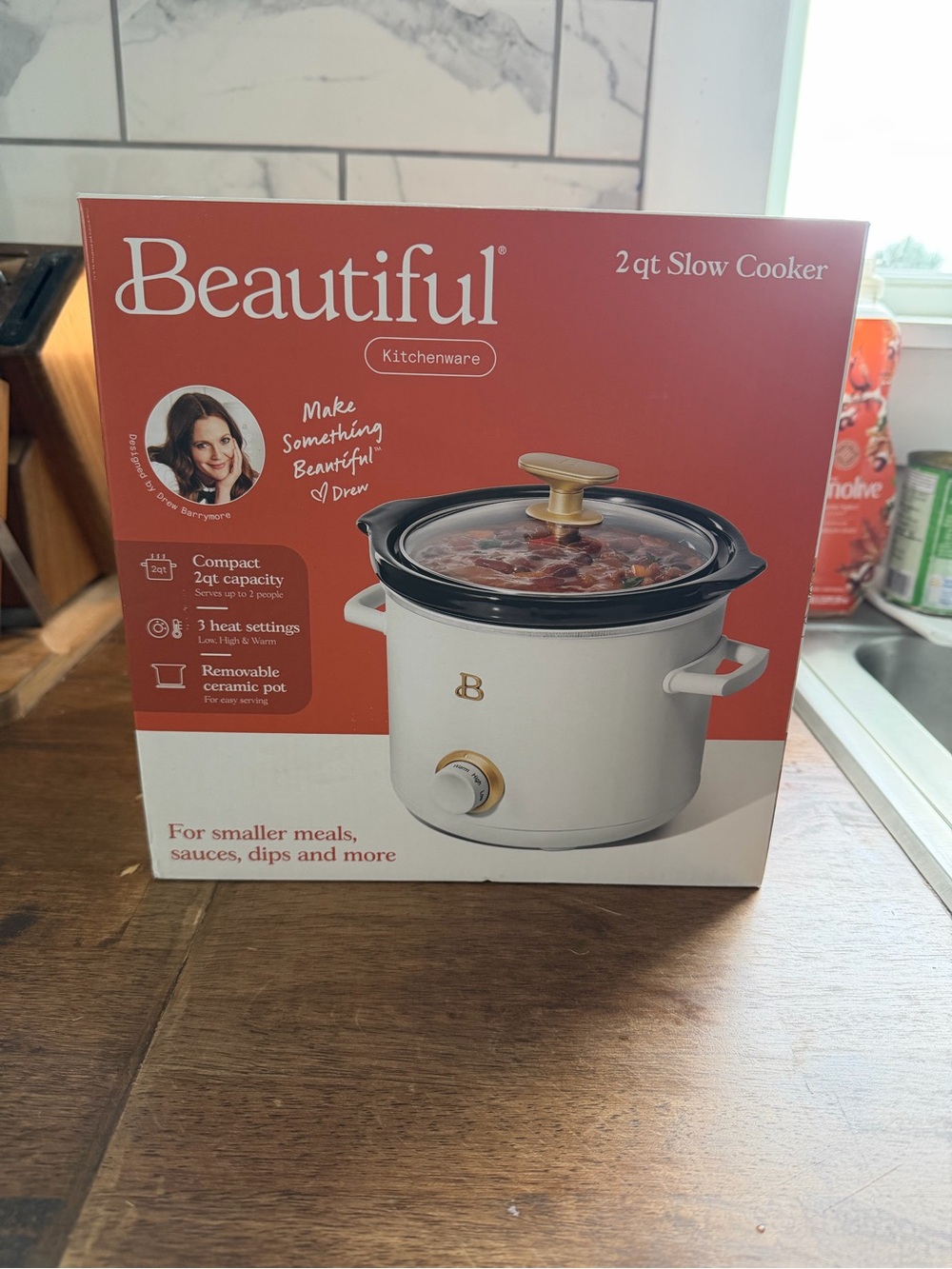 Beautiful Kitchenware 2qt Slow Cooker in Cream with Gold Accents